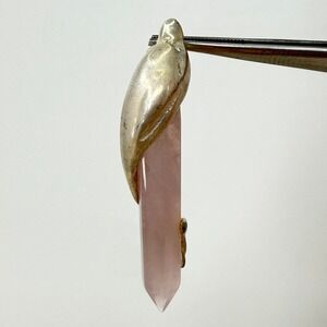 Dolphin Crystal Point Pendant Sterling Silver Rose Quartz Pink‎ Spring Color